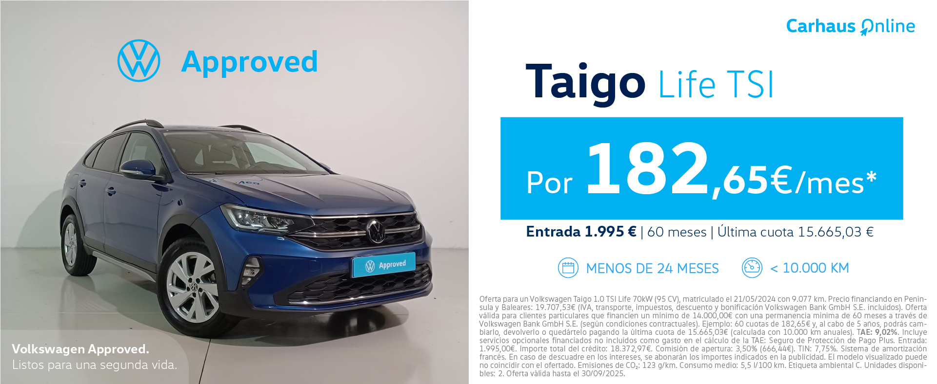 ¡Ocasión! Taigo Life por sólo 182,65€/mes*